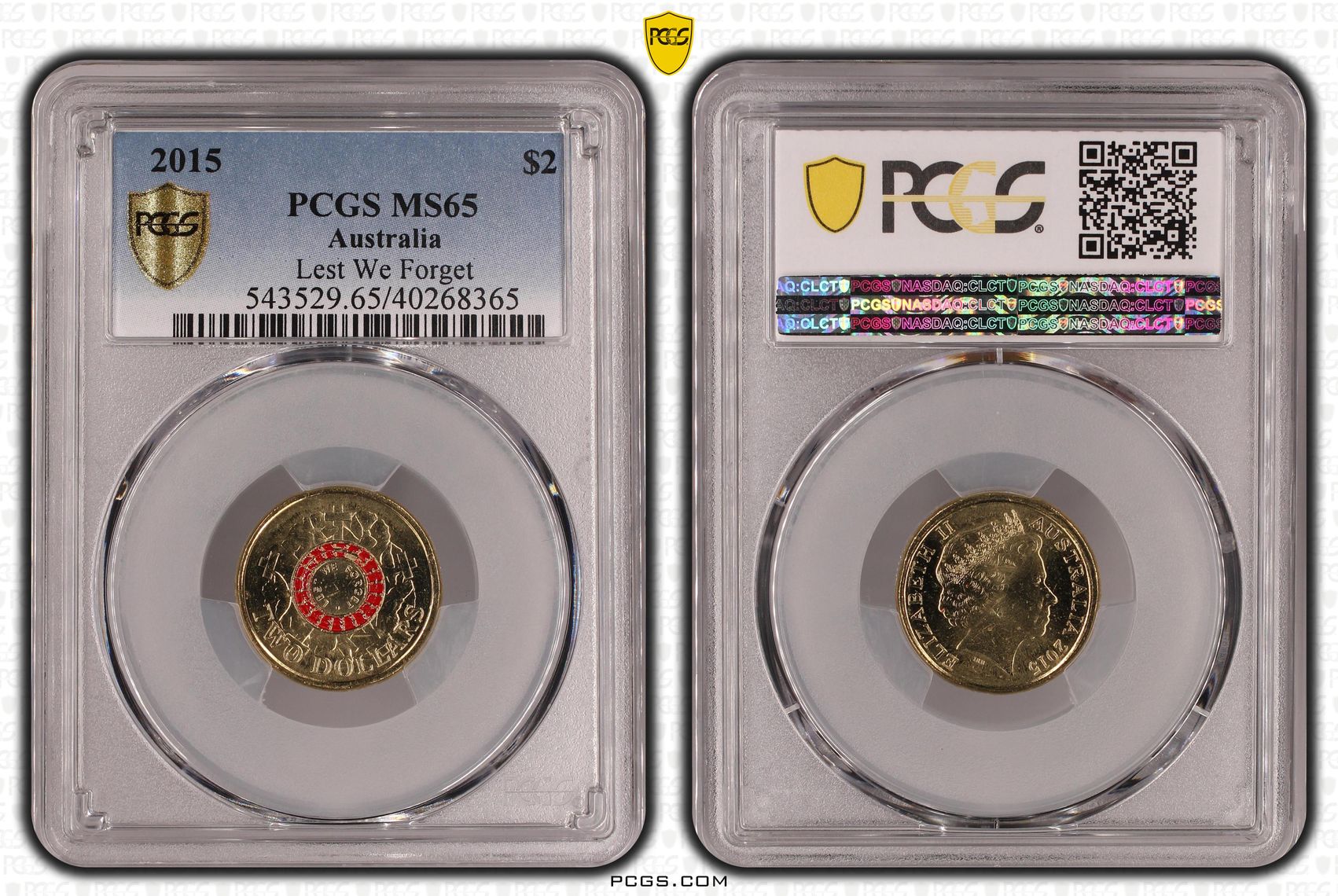 Lest We Forget Colourised, Two Dollar, 2015, PCGS MS65
