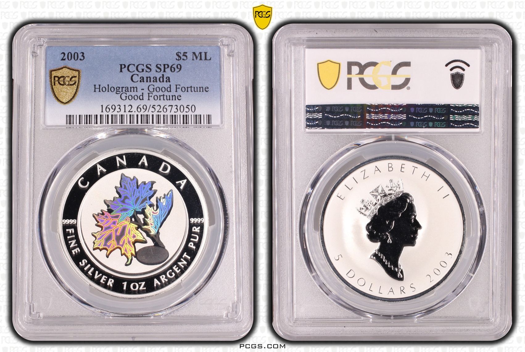 215 · Canada, Hologram - Good Fortune Good Fortune, Five Dollars, 2003, PCGS SP69