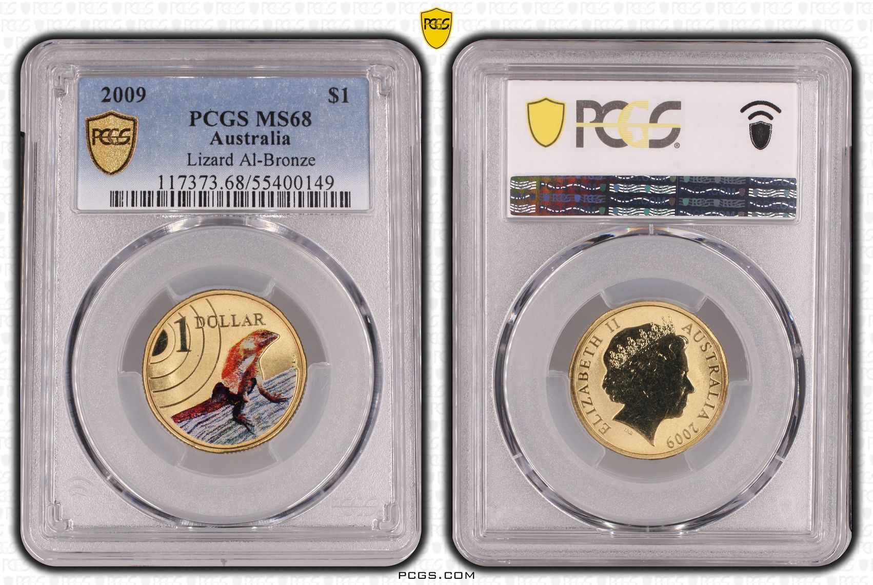 Lizard Al-Bronze Colorized, One Dollar, 2009, PCGS MS68