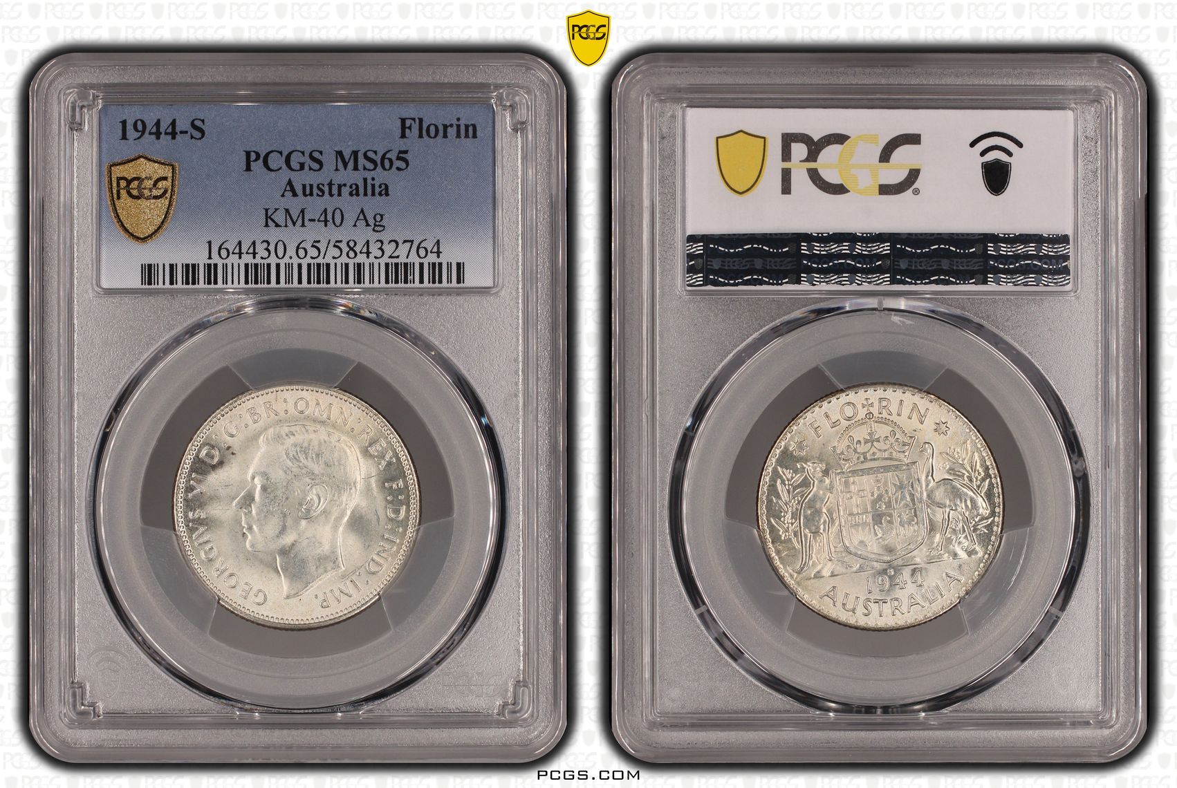 293 · KM-40 Silver, Florin, 1944-S, PCGS MS65