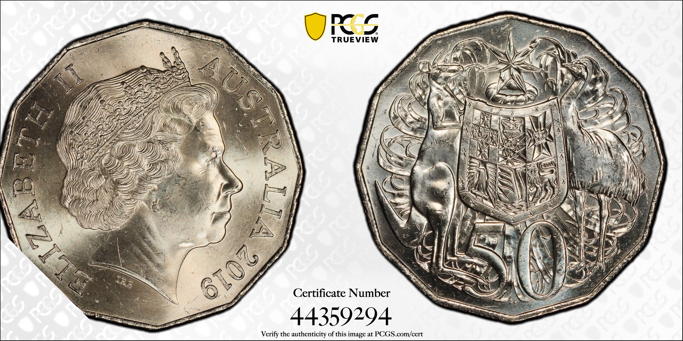 345 · Elizabeth II, Dodecagon 50C 50th Ann. I. Rank Broadley Effigy , Fifty Cent, 2019, PCGS MS65