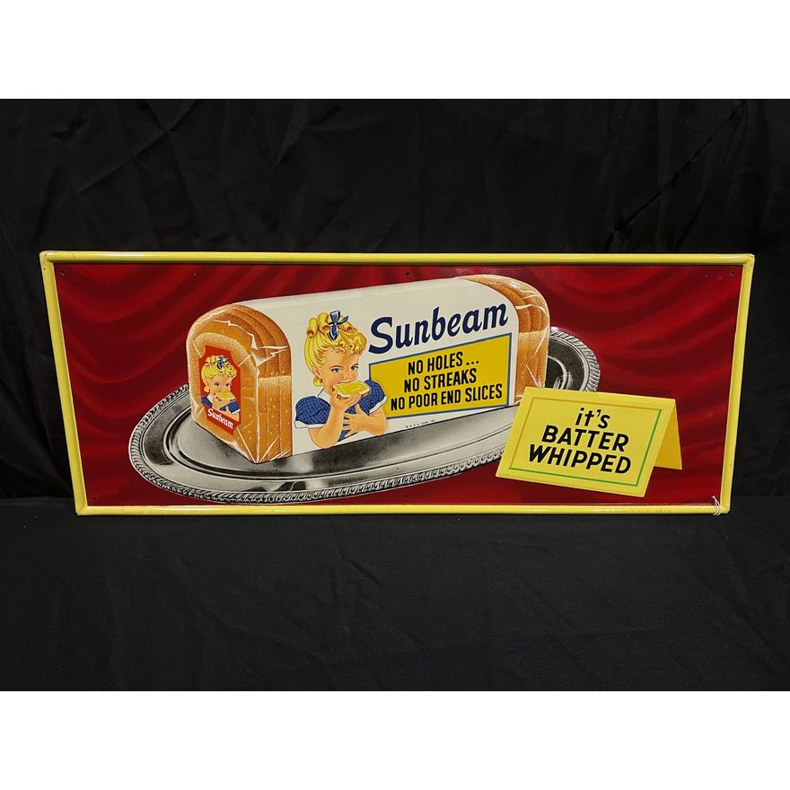 Sunbeam No Holes Streaks Batter Whipped Tin Metal Bread Sign