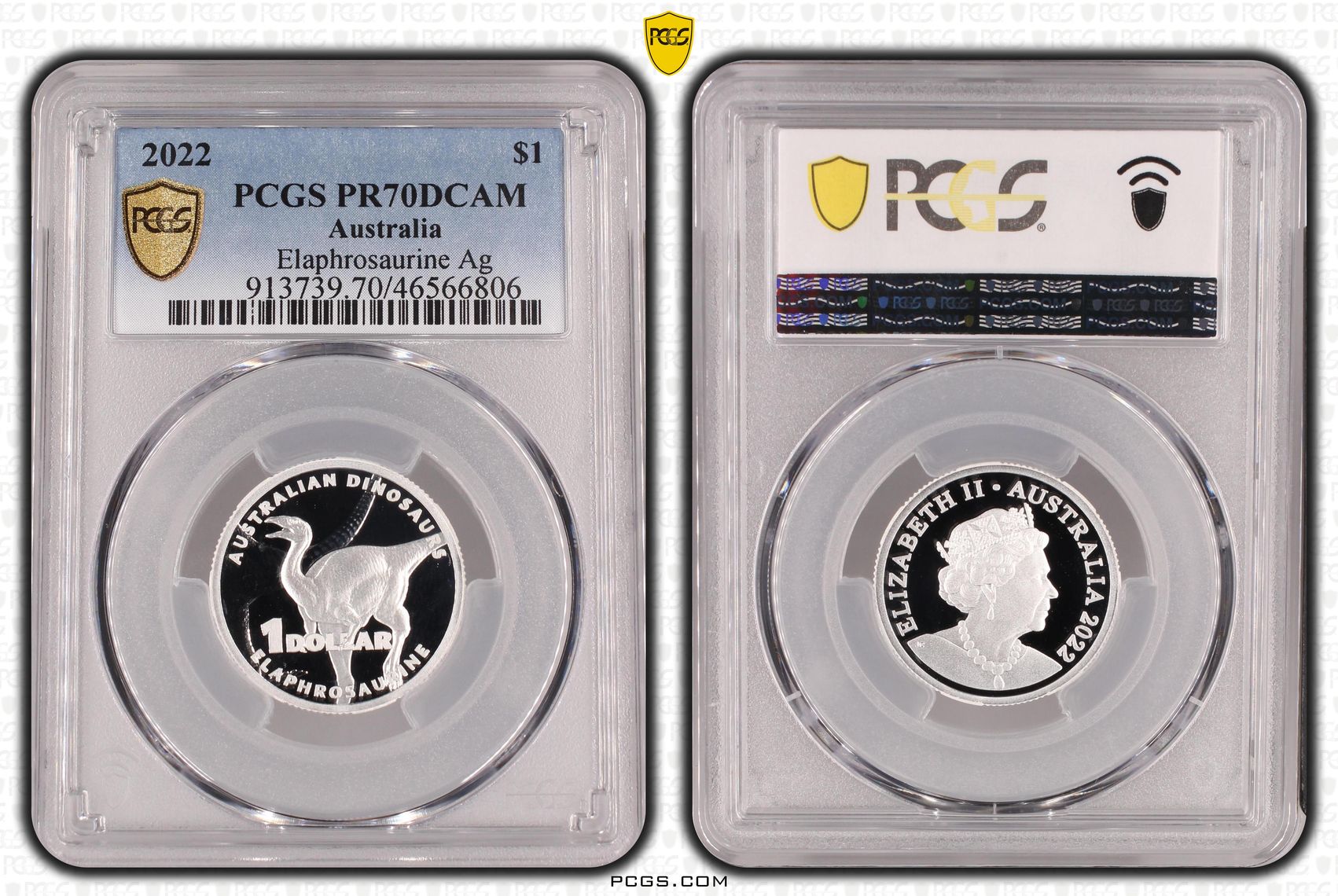 Elizabeth II, Elaphrosaurine Silver, POP 3/0, One Dollar, 2022, PCGS PR70DCAM