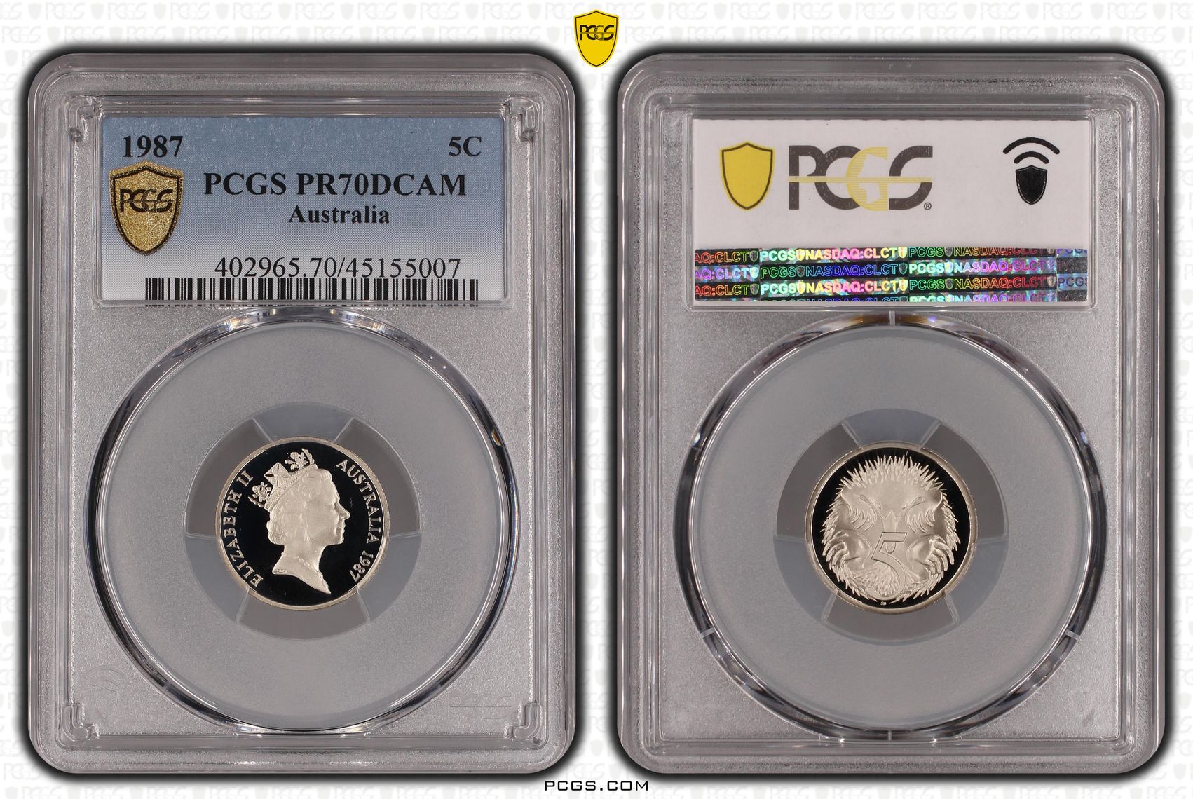 1987 Australia Five Cent, 5c PCGS - PR70DCAM POP 13/0 -007