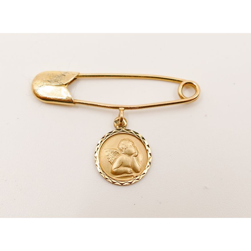 14k Gold Milor Italy Cupid Charm Diaper Pin. 1.43g