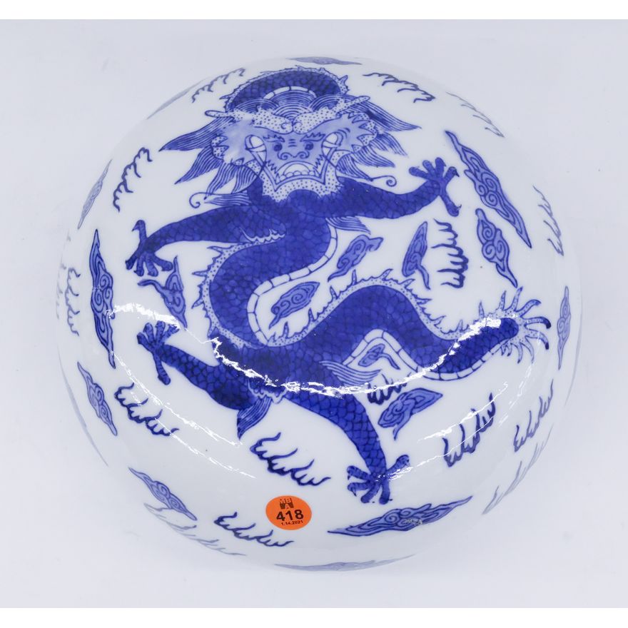 Chinese B&W Covered Dragon Bowl- 11''