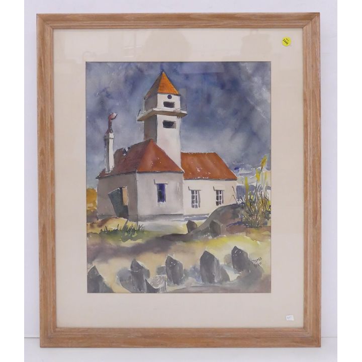 Signe Blass Lighthouse Watercolor dated 1950- 28x24'' framed