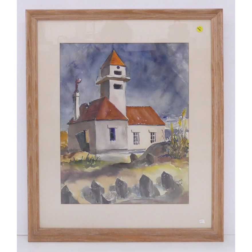 Signe Blass Lighthouse Watercolor dated 1950- 28x24'' framed