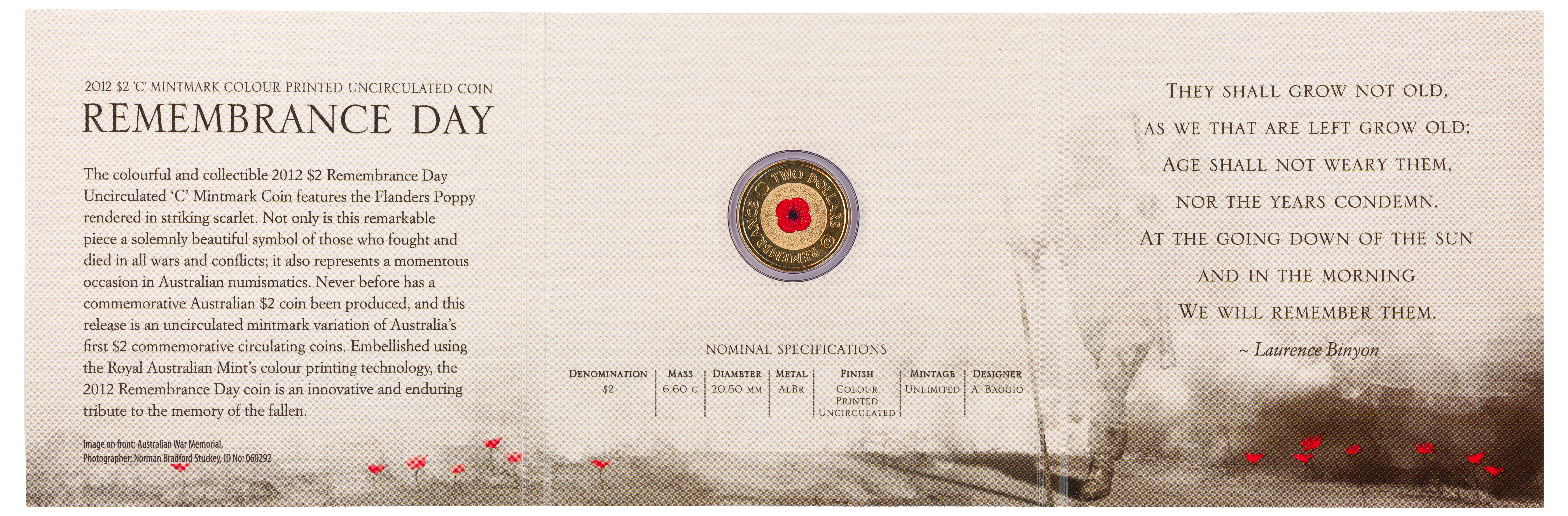 Elizabeth II, RAM - Remembrance Day, Red Poppy, Two Dollars, 2012-C, UNC