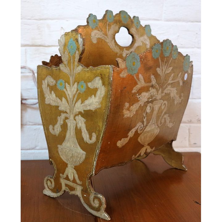 GILDED AND PAINTED MAGAZINE RACK,