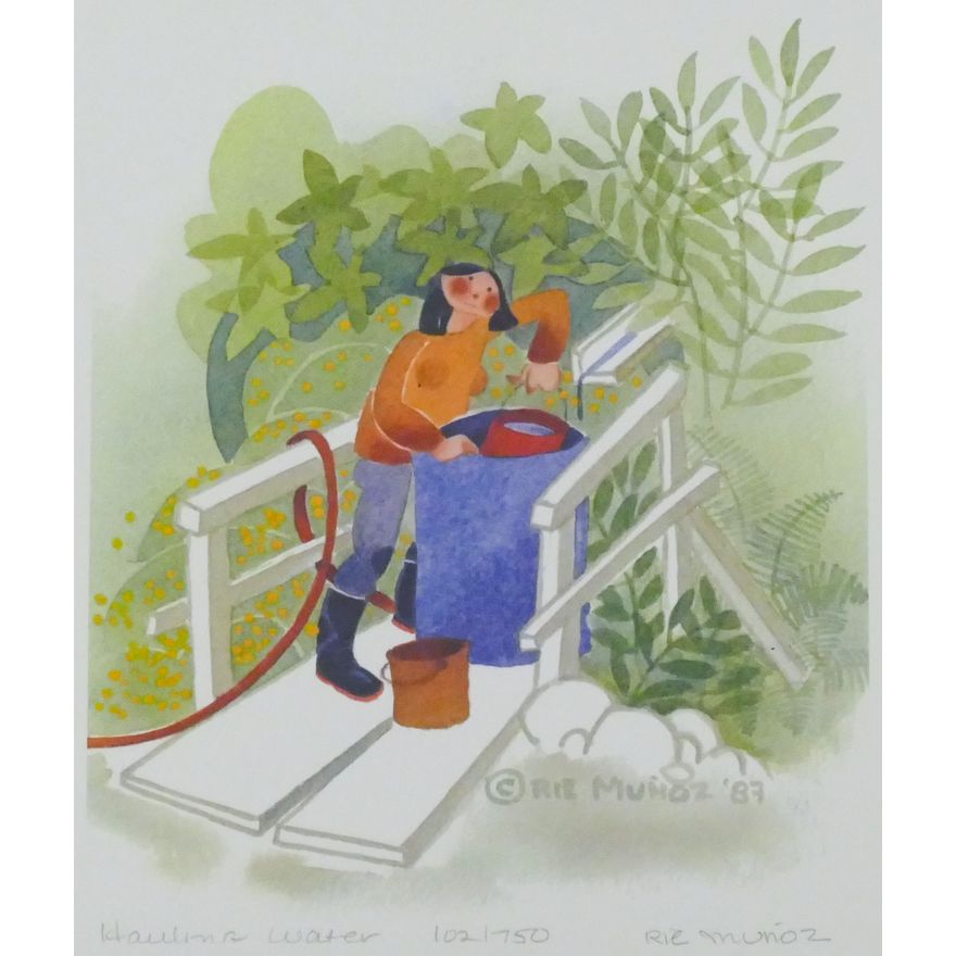 Rie Munoz "Hauling Water" 1987 Signed Print 11.75" x 9.5" Sheet.