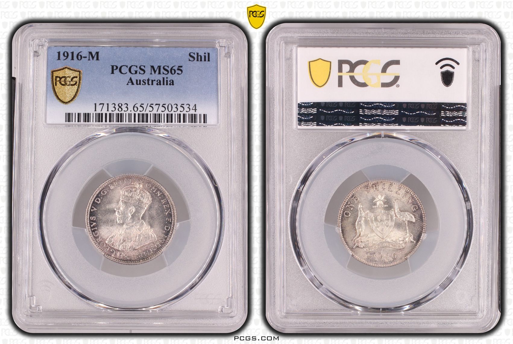 George V, Shilling, 1916-M, PCGS MS65