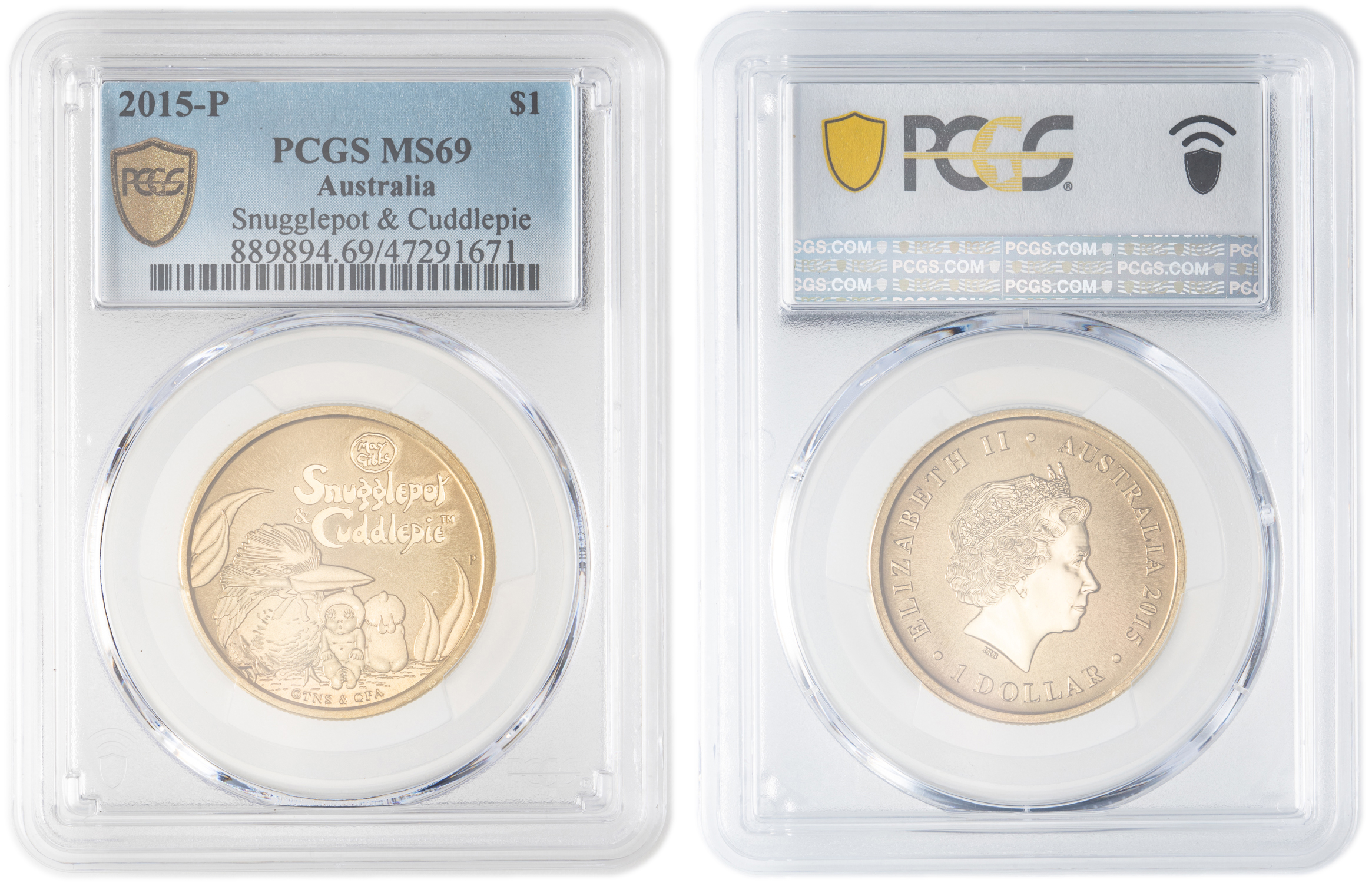 Elizabeth II, Snugglepot & Cuddlepie, One Dollar, 2015-P, PCGS MS69