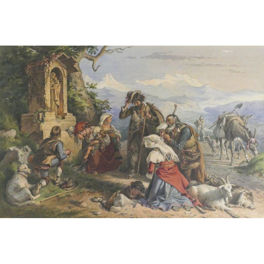 Felix Darley ''Praying for Bounty'' Watercolor
