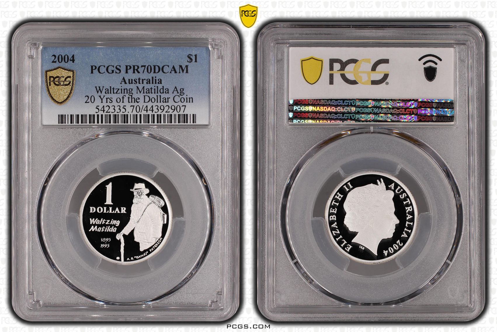 2004 Australia One Dollar, $1 Silver Proof Waltzing Matilda PCGS - PR70DCAM POP 11/0 -907