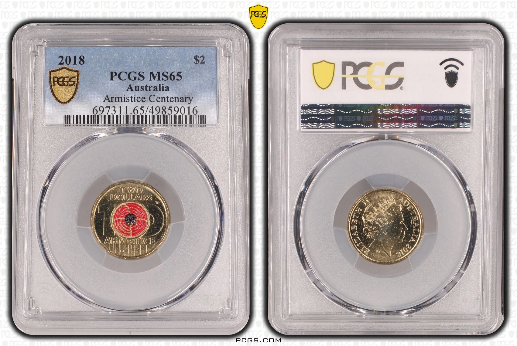 Elizabeth II, Armistice Centenary , Two Dollar, 2018, PCGS MS65