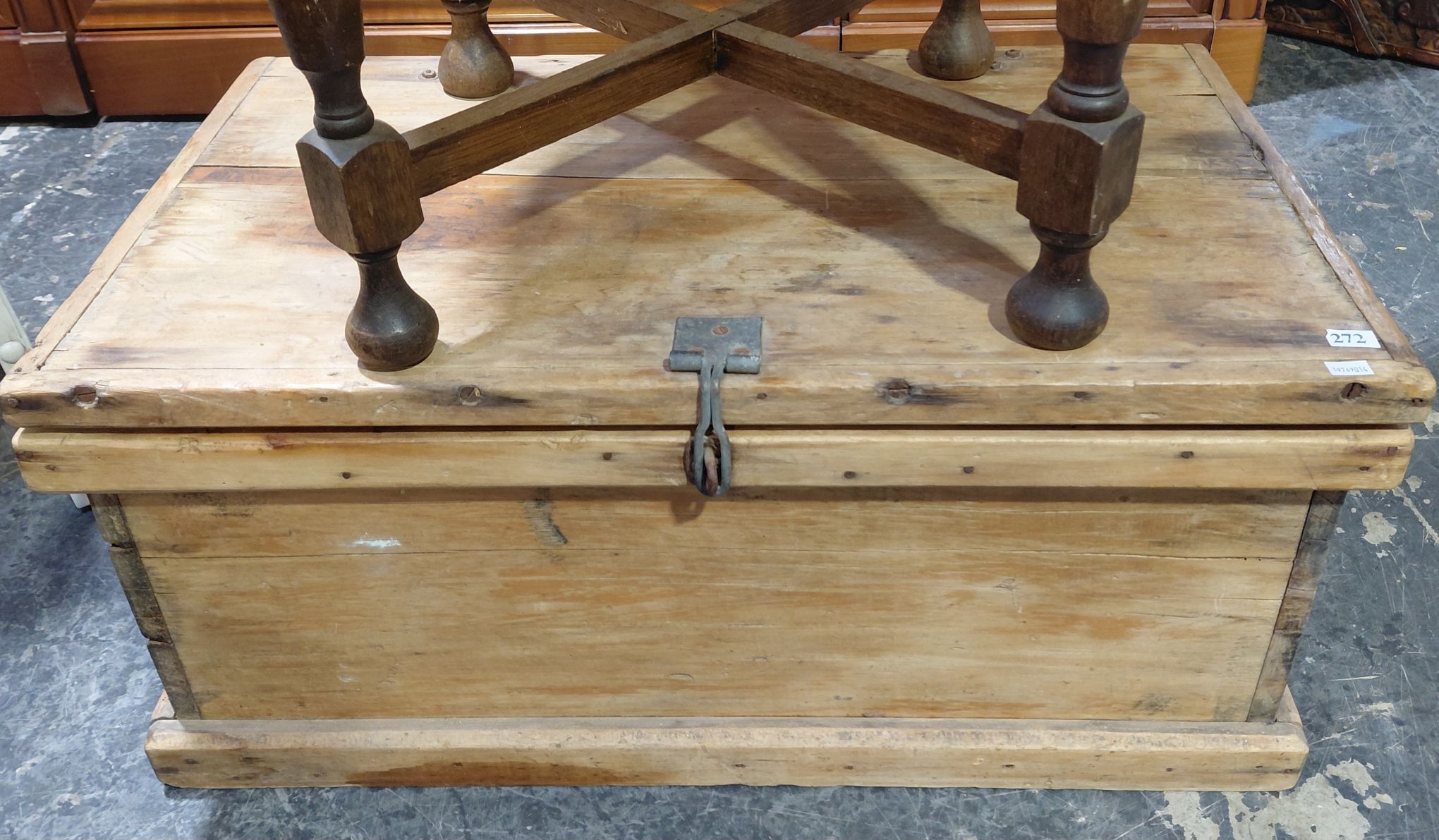 272 · ANTIQUE PINE CARPENTERS TRUNK