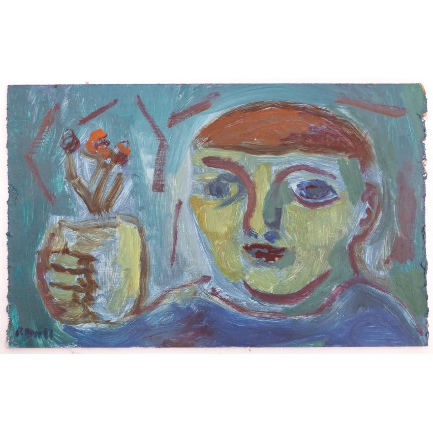 Joe Reno ''Flower Offering'' Signed 1991 Oil on Board 9.5''x15.75''