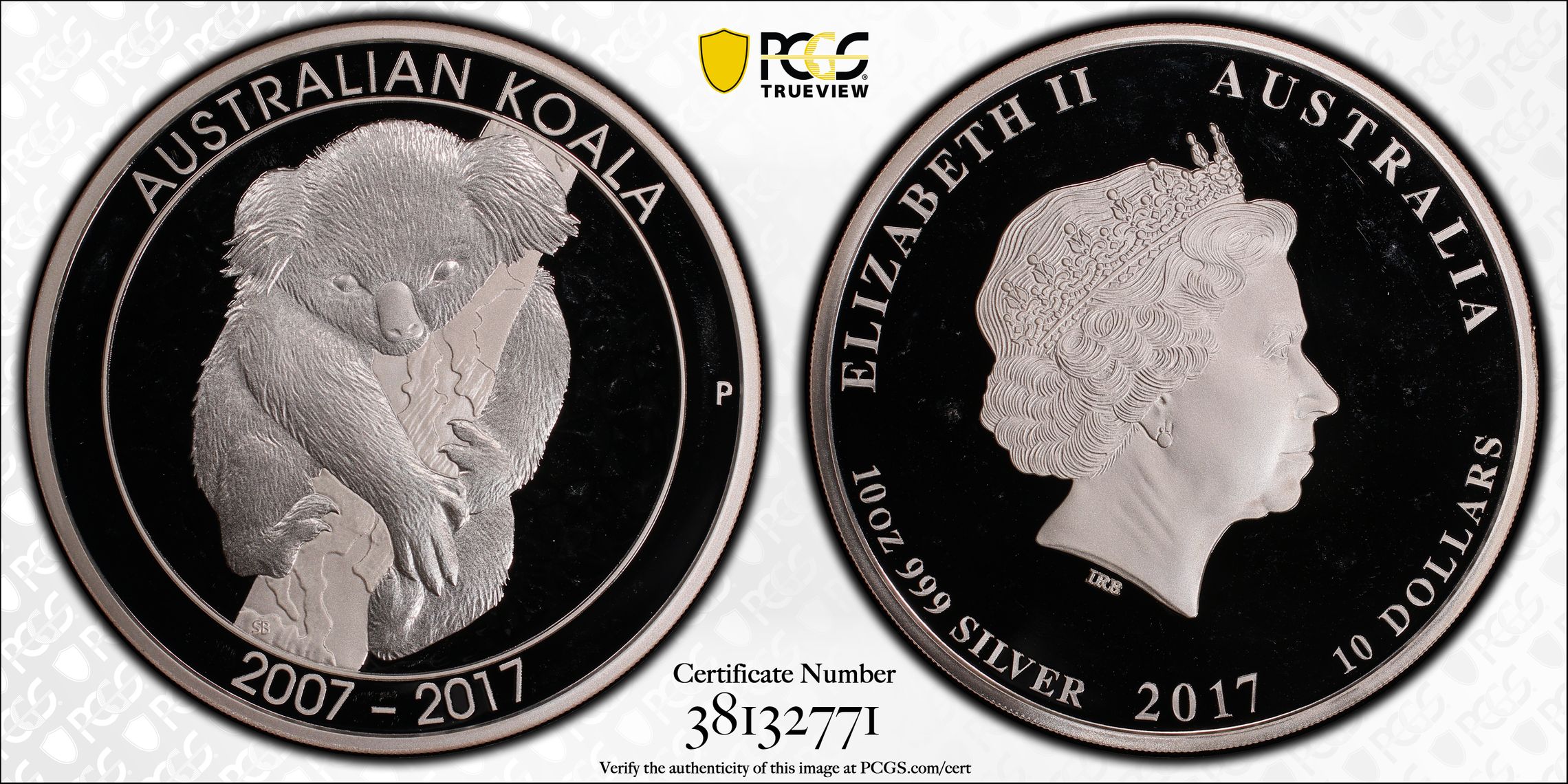 2017-P Australia Ten Dollar, $10 Silver Proof Koala Silver 10 oz PCGS - PR66DCAM POP 1/0 -771