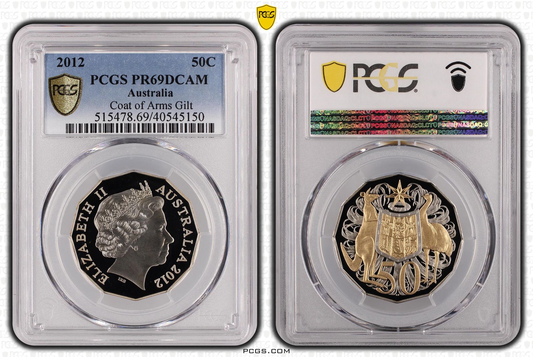Coat of Arms Ag - Selective Gilt, Fifty Cent, 2012, PCGS PR69DCAM