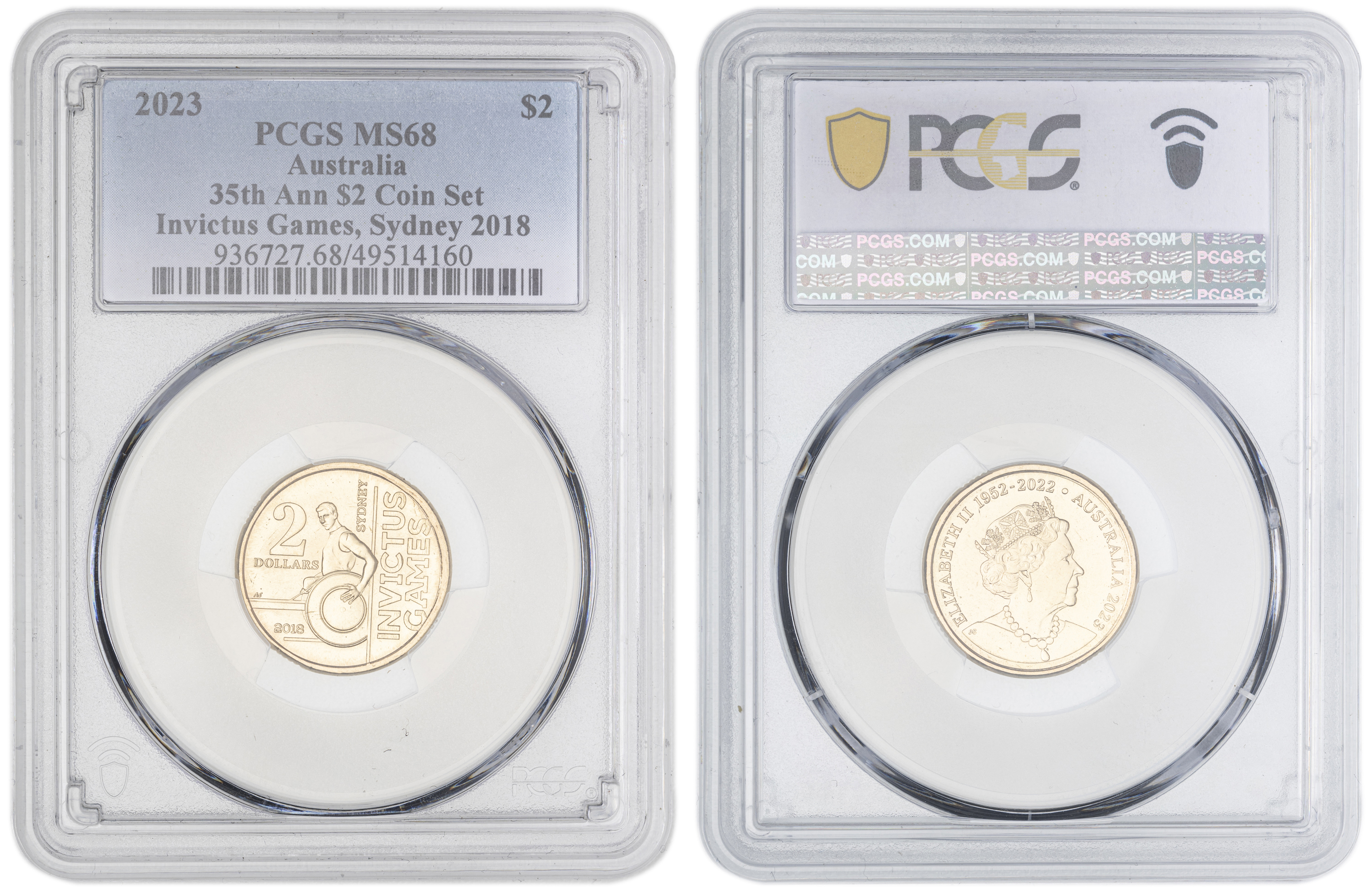 Elizabeth II, 35th Ann $2 Coin Set Invictus Games, Sydney 2018, POP 10/0, Two Dollar, 2023, PCGS MS68