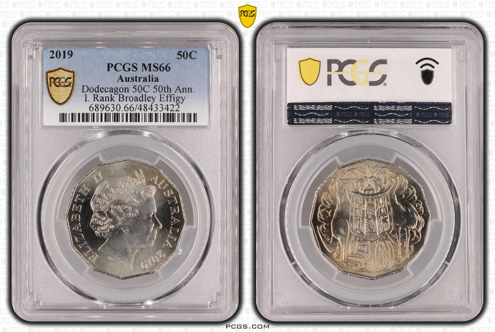 Elizabeth II, Dodecagon 50C 50th Ann. I. Rank Broadley Effigy, Fifty Cent, 2019, PCGS MS66