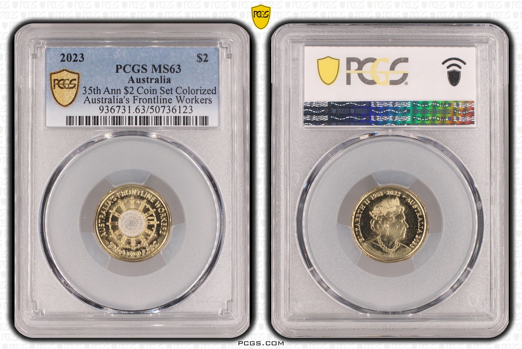 35th Ann $2 Coin Set Colorized - Australia's Frontline Workers, Two Dollar, 2023, PCGS MS63