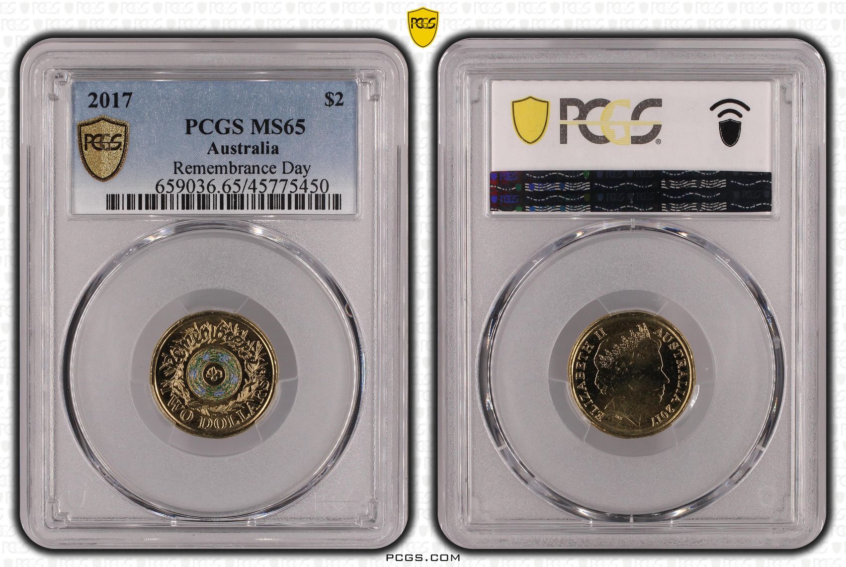 Elizabeth II, Remembrance Day Colorized , Two Dollar, 2017, PCGS MS65
