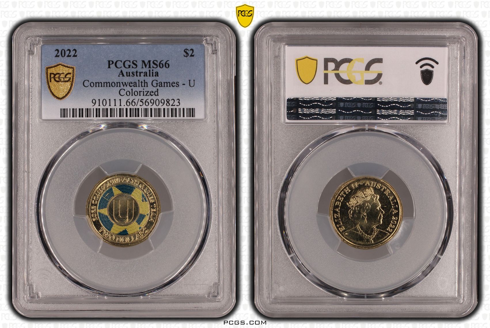 Commonwealth Games - U Colourised, Two Dollar, 2022, PCGS MS66