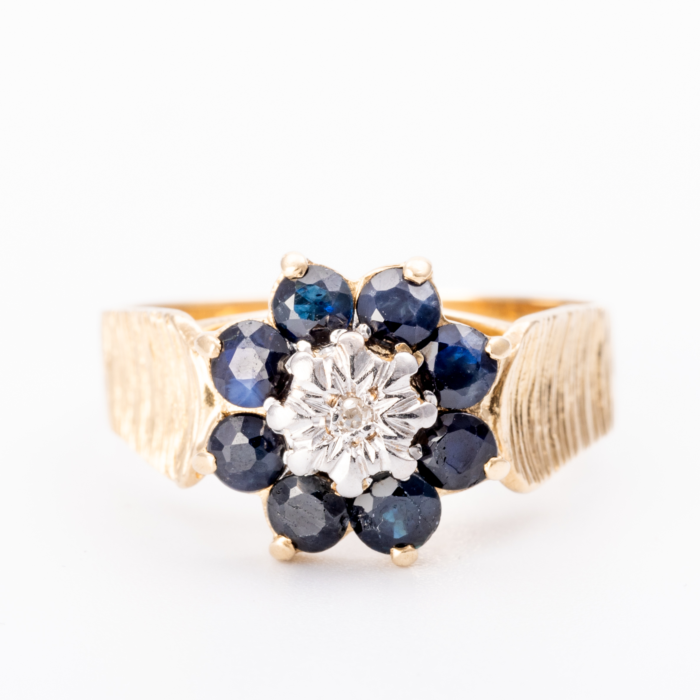 Sapphire & Diamond Flower Cluster Ring 9ct Gold