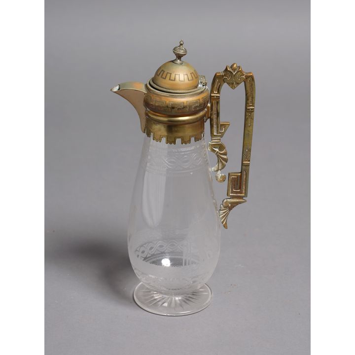 Claret jug and trinket box with silver top
