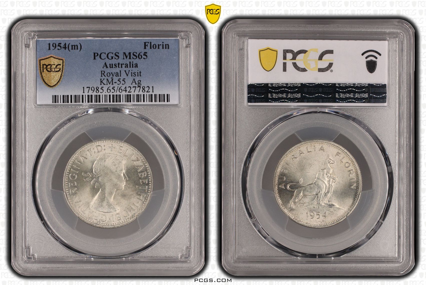 Elizabeth II, Royal Visit, Florin, 1954, PCGS MS65