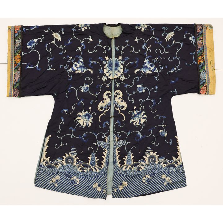Chinese Cobalt Blue Silk Embroidered Robe