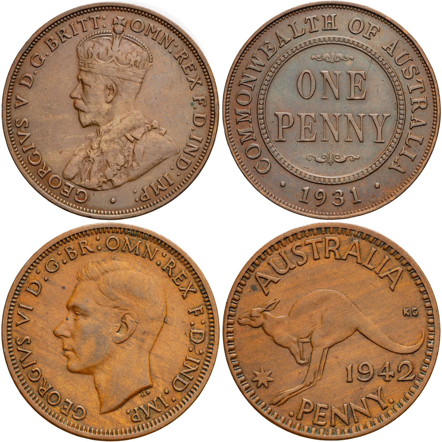 George V - George VI, Penny, 1931 - 1942, VF - gVF