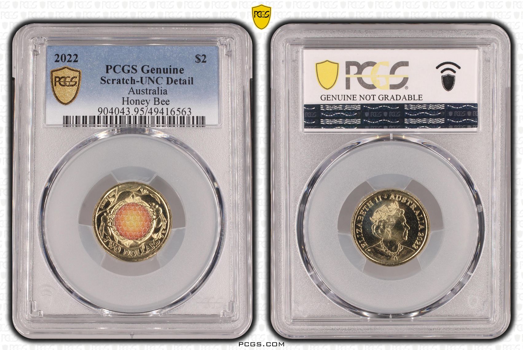 490 · Honey Bee Colorized, Two Dollar, 2022, PCGS Genuine - UNC Details (95 - Scratch)