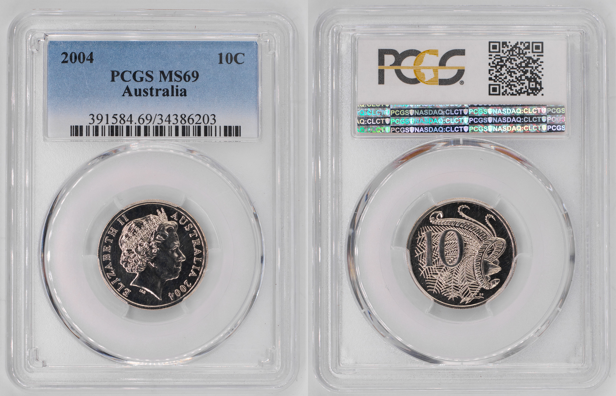 Elizabeth II, Ten Cent, 2004, PCGS MS69