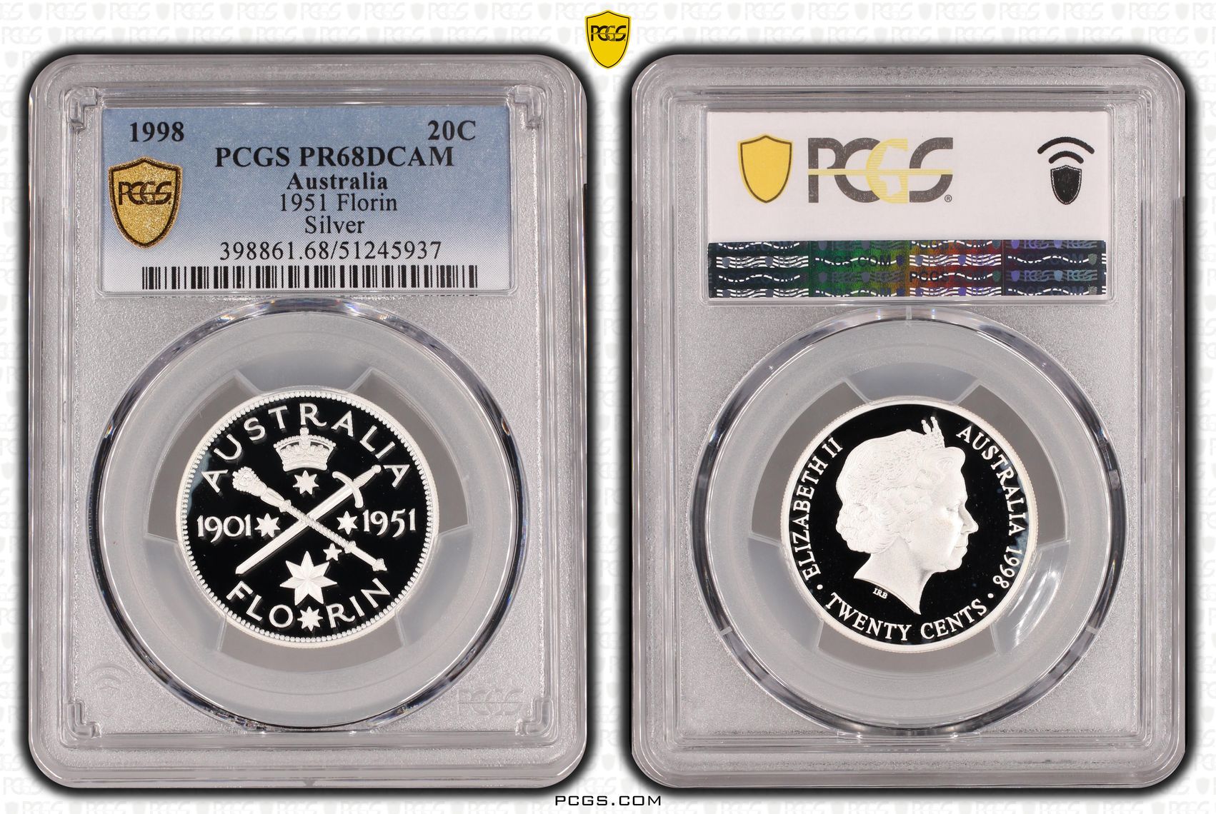 1951 Florin Silver, Twenty Cent, 1998, PCGS PR68DCAM