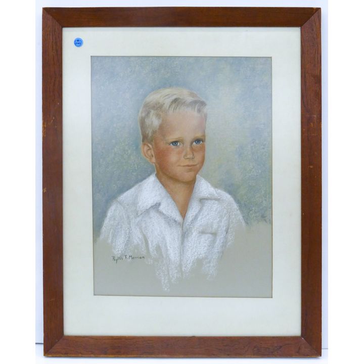 Phyllis Merriam ''Portrait of Kent Lovelace'' Child Pastel Framed