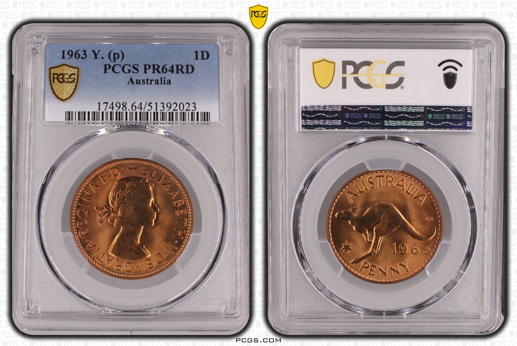 Elizabeth II, Penny, 1963 Y., PCGS PR64RD