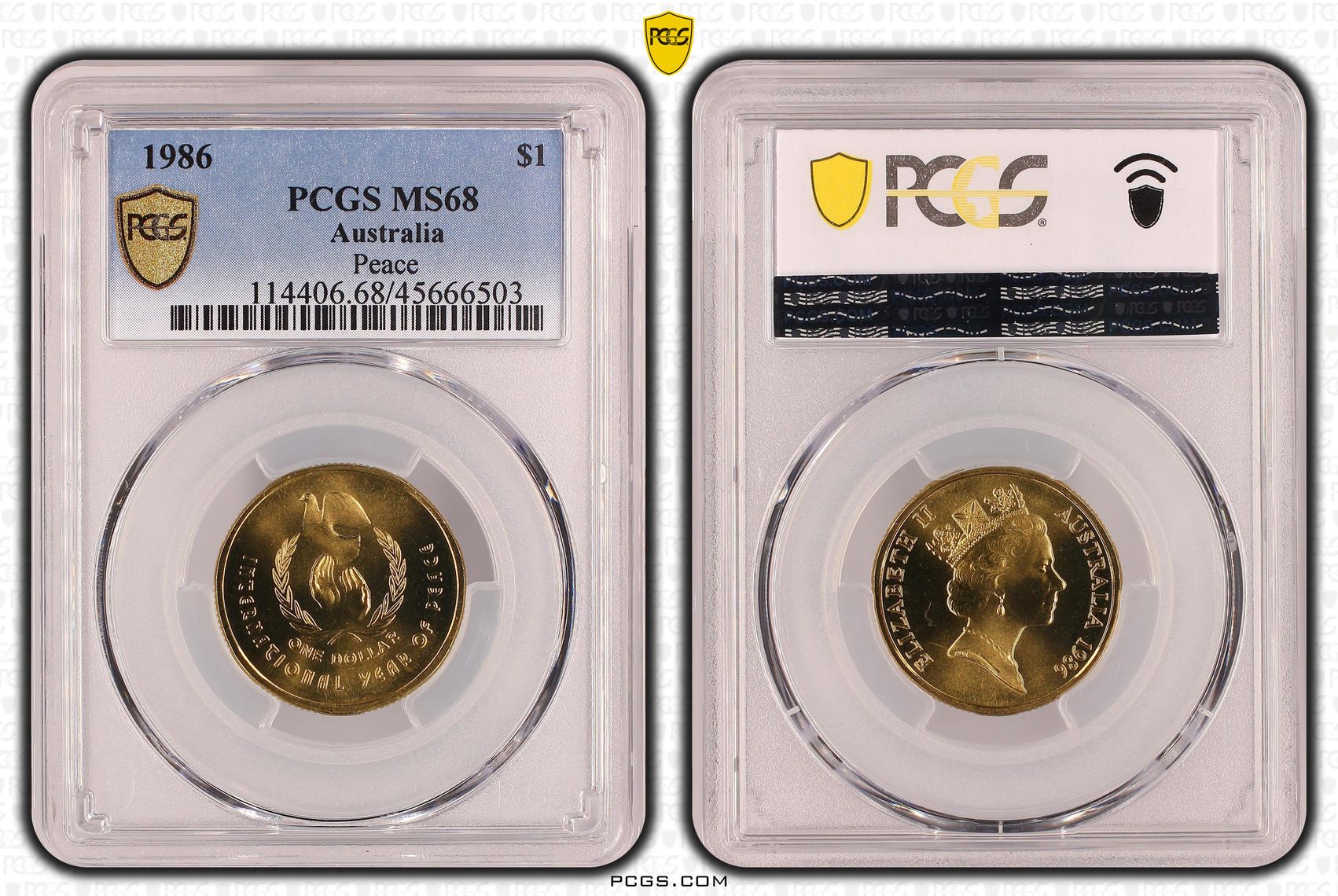 Elizabeth II, Peace, One Dollar, 1986, PCGS MS 68