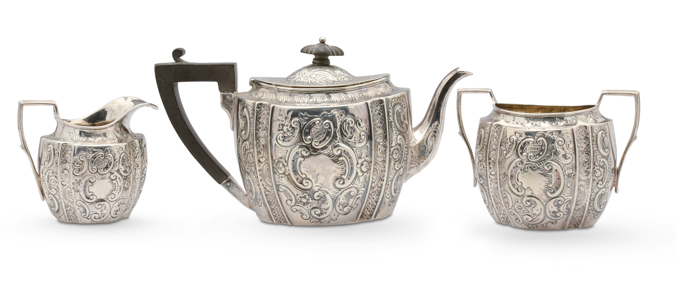 A late Victorian silver three piece tea set