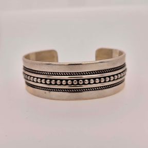 Native American Navajo Ron Yazzie Sterling Silver Cuff Bracelet