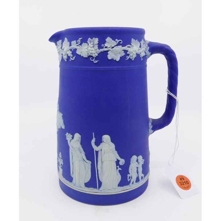 Wedgwood Blue Jasperware Dipped (Trojan) Water Pitcher- 7.5"