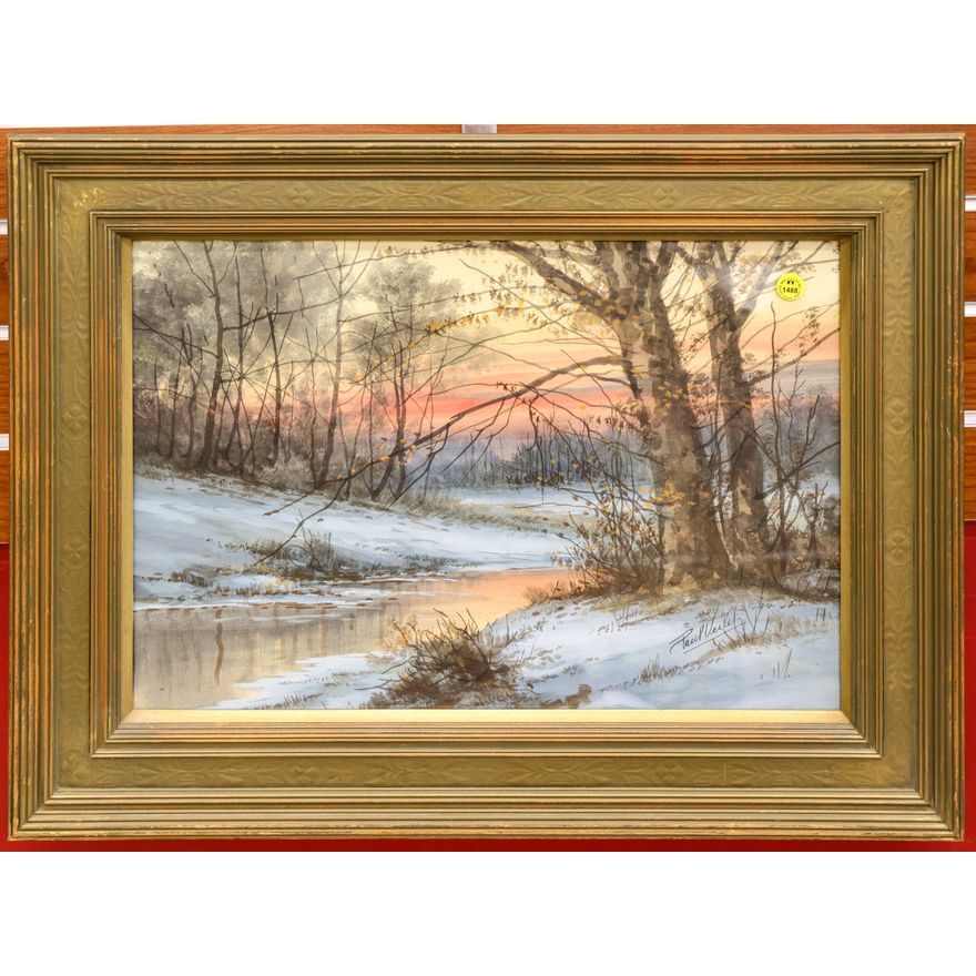 Antique Paul Verlet ''Winter Stream'' Gouach Painting Framed 19''x25'' (RW)