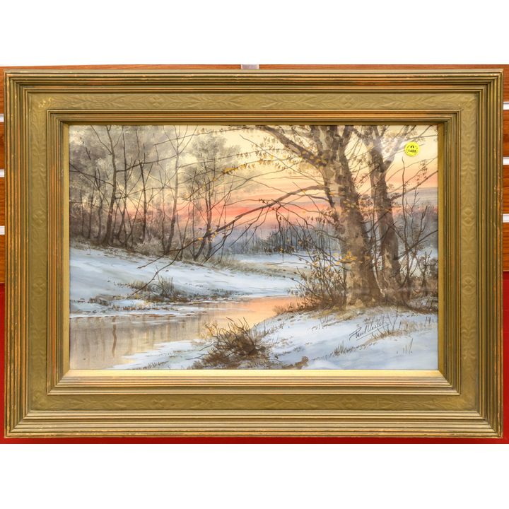 Antique Paul Verlet ''Winter Stream'' Gouach Painting Framed 19''x25'' (RW)