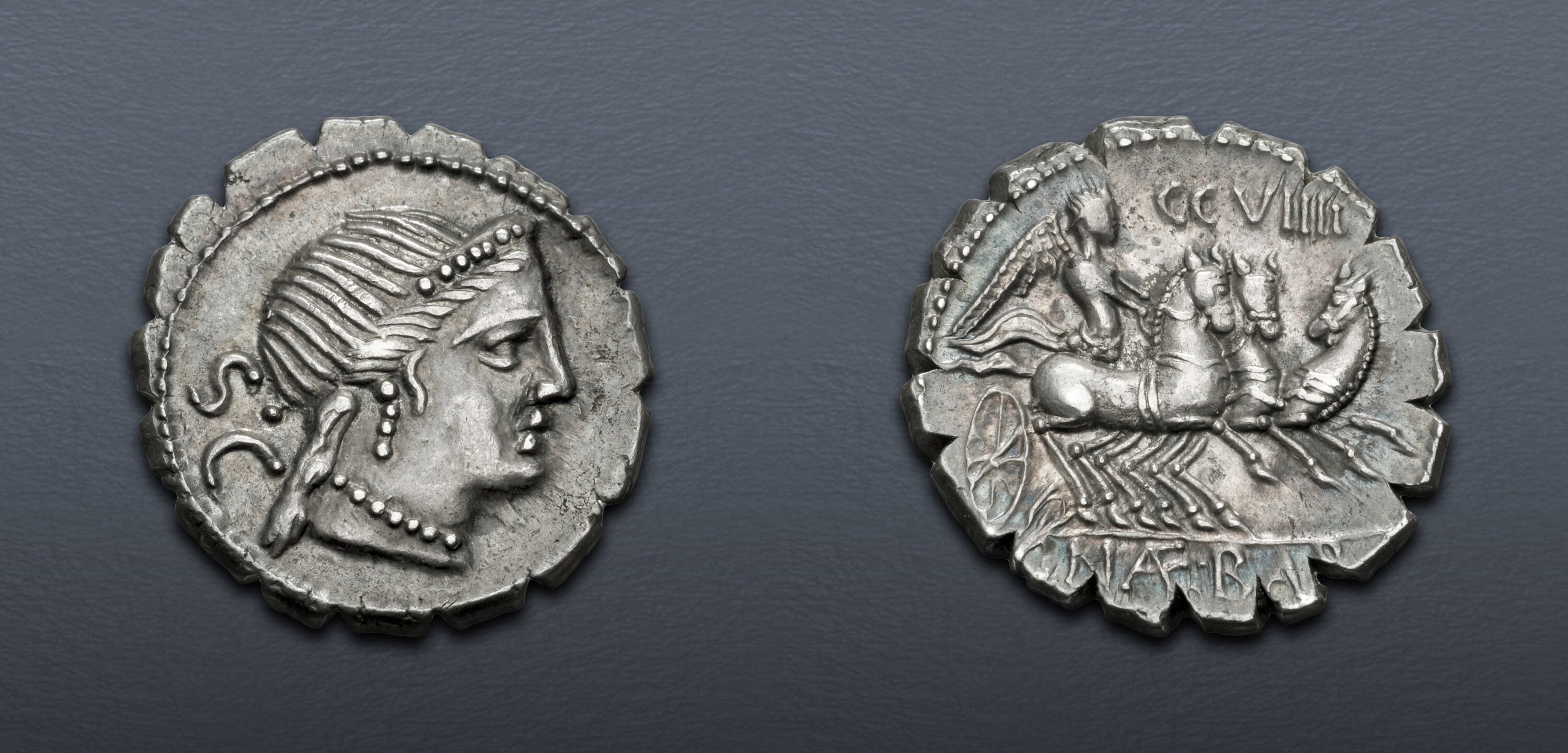C. Naevius Balbus. 79 BC. AR Serrate Denarius (18mm, 3.86 g, 9h). Rome ...