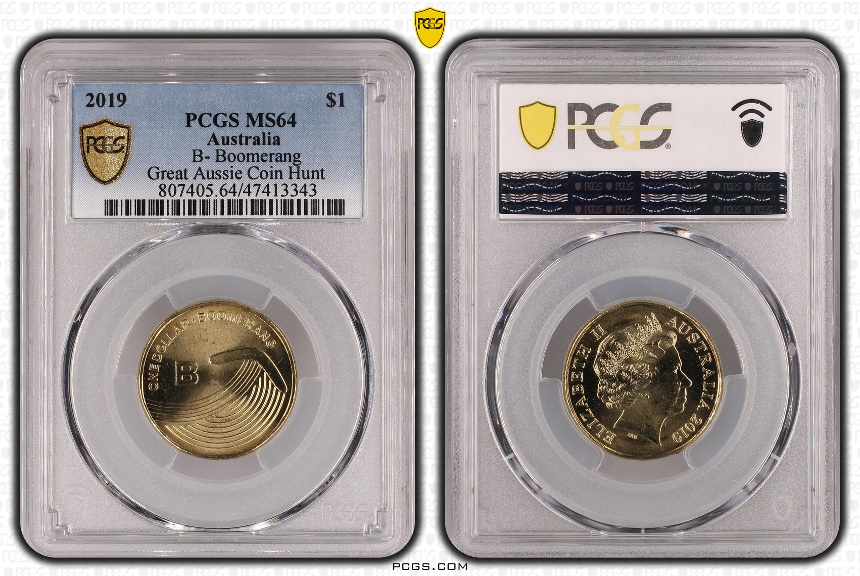 Elizabeth II, B- Boomerang Great Aussie Coin Hunt, One Dollar, 2019, PCGS MS 64