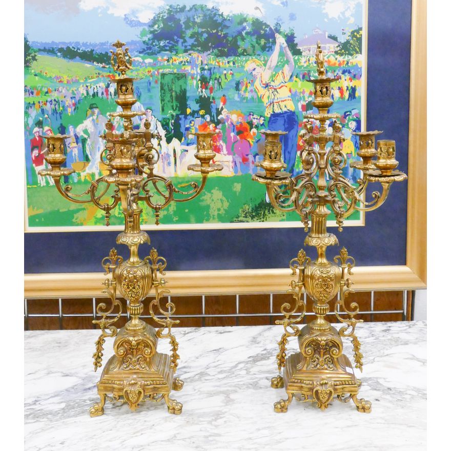 Pair Gilt Bronze Ornate 4 Armed Candelabras- 23x12''