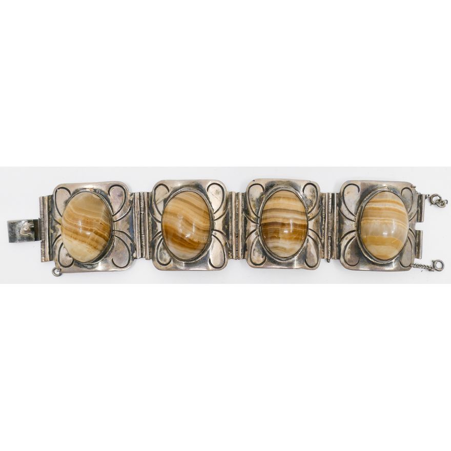 Vintage Mexican Sterling and Agate Bracelet 7'' - 110 Grams