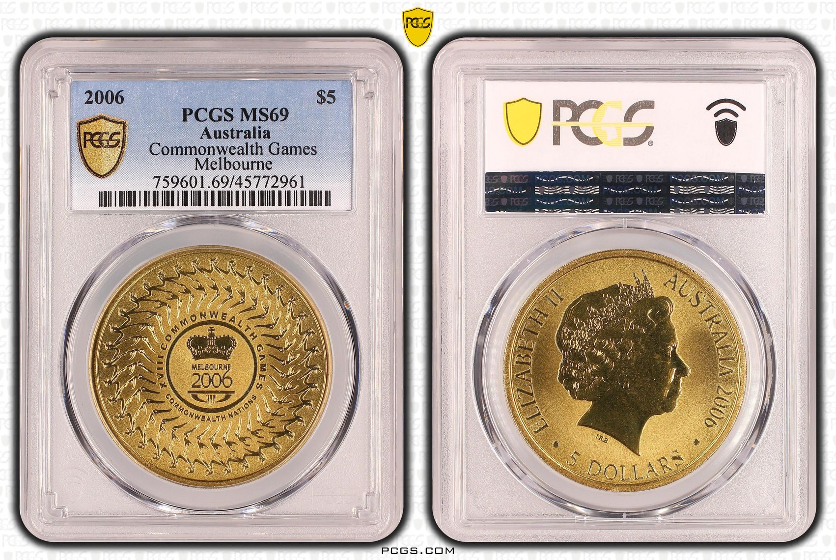 Elizabeth II, Commonwealth Games - Melbourne, POP 6/0, Five Dollar, 2006, PCGS MS 69